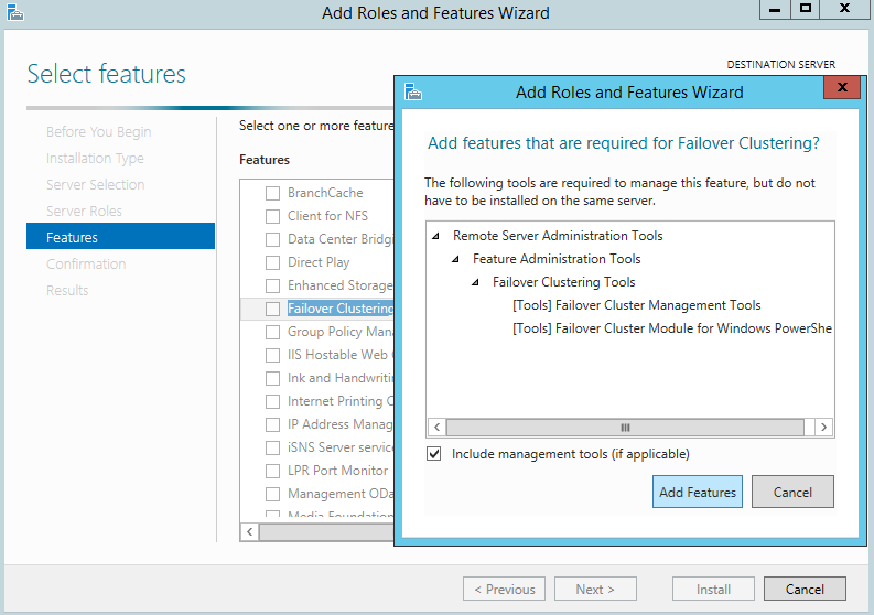 adding the Failover Cluster feature