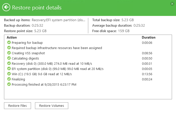 Veeam Endpoint Backup FREE: Backup job statistics