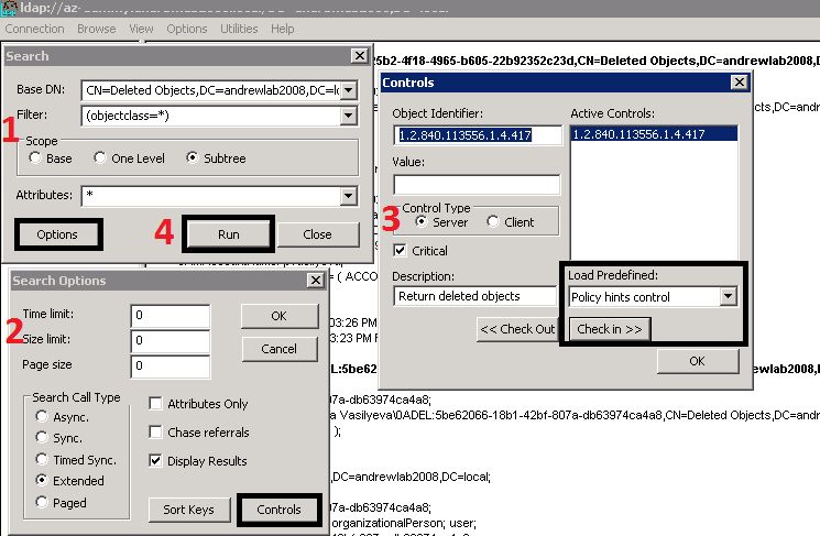 Searching tombstone objects with LDP utility