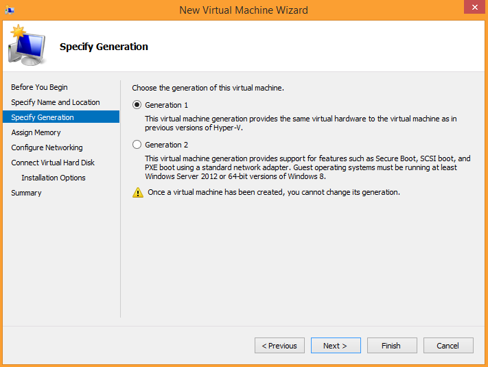 Hyper-V Manager. VM generation selection