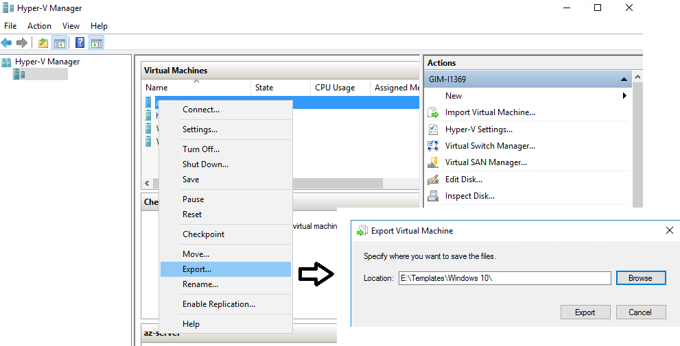 Figure 2. Exporting VM