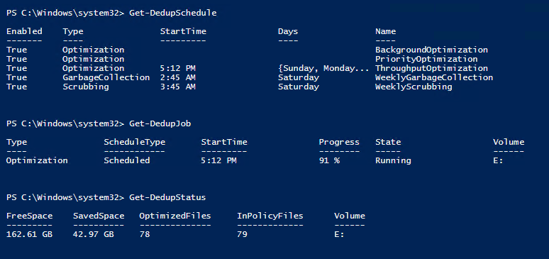 Figure 2. Useful PowerShell cmdlets for Dedup