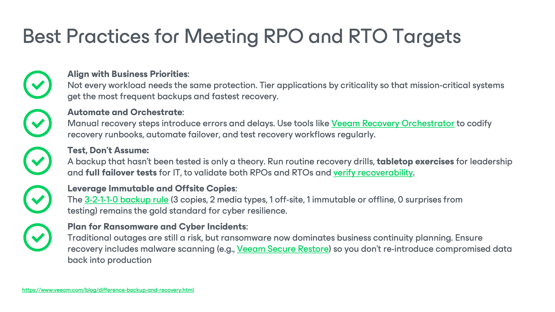 Best Practices for meeting RPO and RTO targets.