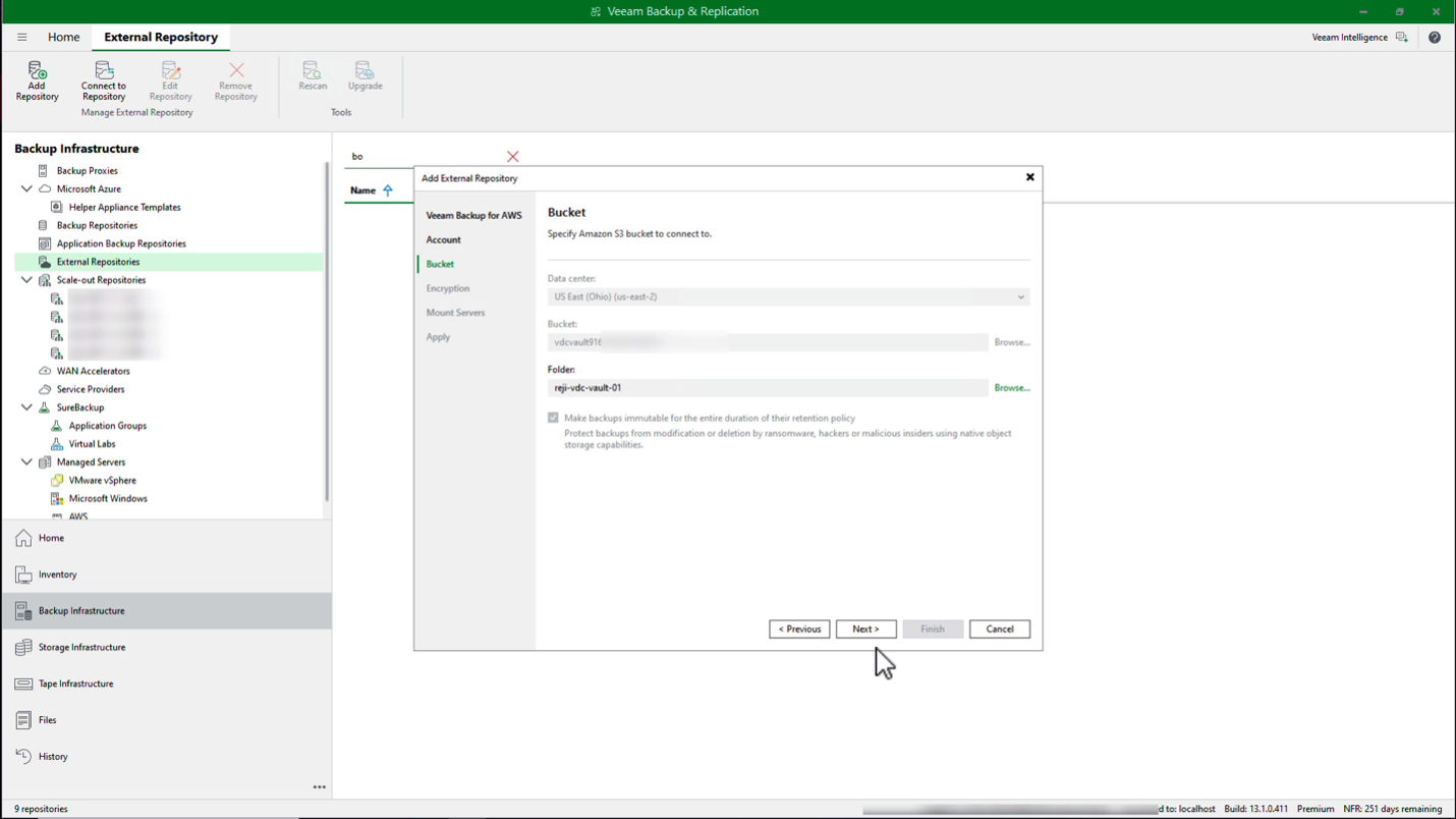 Veeam Backup & Replication console - Bucket