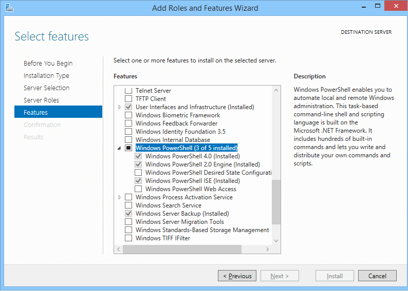 Windows Server 2012 R2, add roles and features wizard